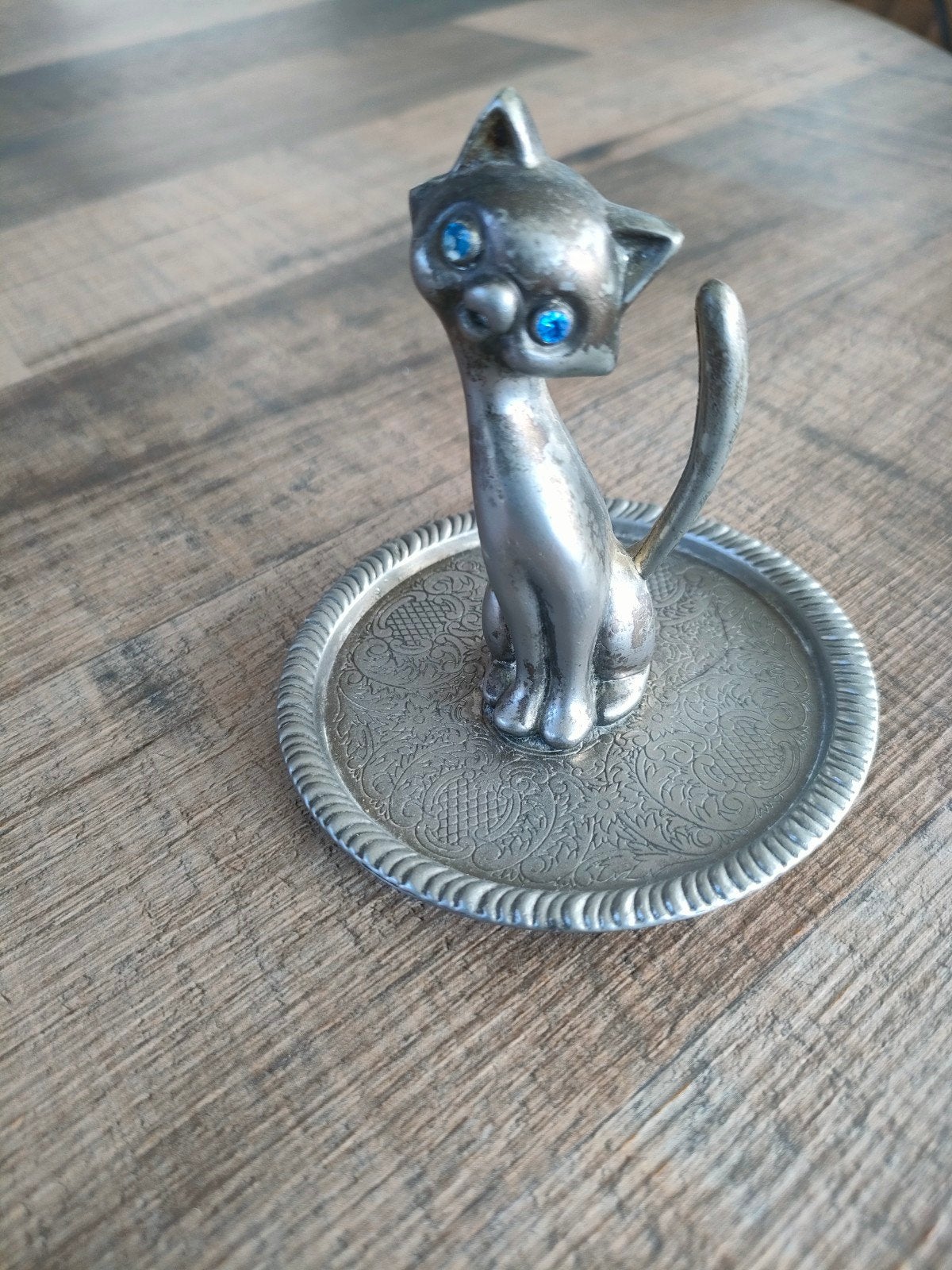 Vintage Katten Ringhouder - Metaal met Blauwe Ogen, Ophalen, Vintage, Gebruikt, Metaal