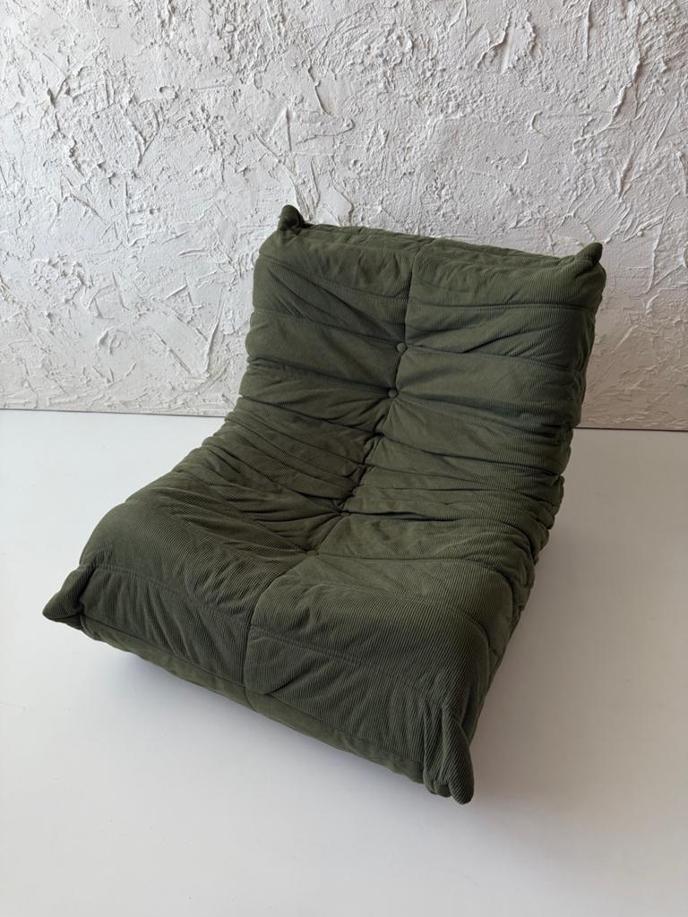 Groene ribfluwelen fauteuil togo ligne dupe - 90x70x70 cm, Ophalen, Gebruikt, Eenpersoons, Minder dan 75 cm