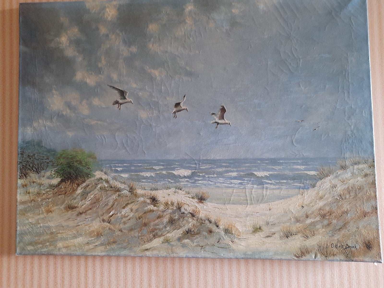 Strandtafereel van de schilder O.H. v.d. Broek., Antiek en Kunst, Kunst | Schilderijen | Klassiek, Ophalen