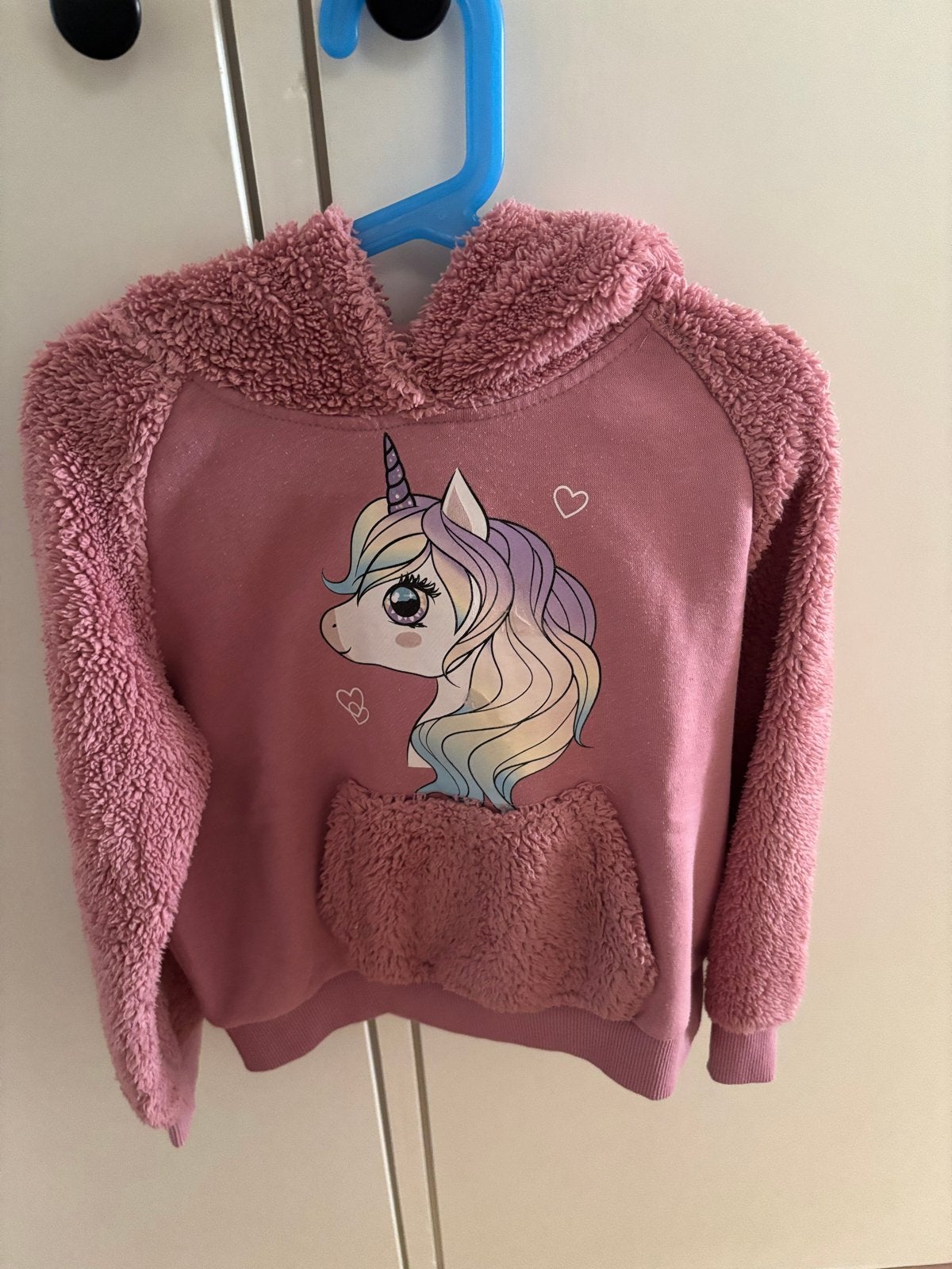 Dopo Dopo hoodie met eenhoorn en teddy mouwen - Maat 128, Ophalen of Verzenden, Gebruikt, Meisje, Trui of Vest