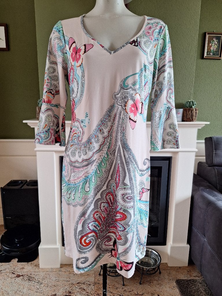 K-Design zalm roze mandala jurk L, Kleding | Dames, Jurken, K-design, Maat 42/44 (L), Ophalen of Verzenden, Zo goed als nieuw