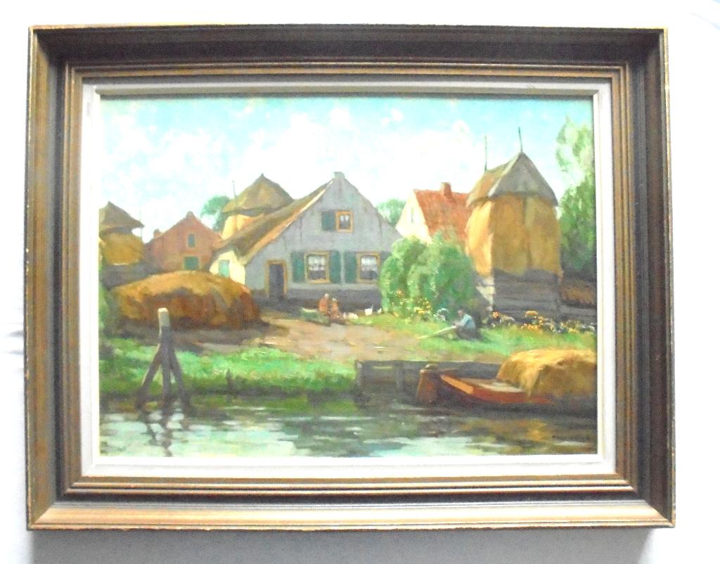 Willem Noordijk.1887-1970.Boerderijen aan de Eem., Antiek en Kunst, Kunst | Schilderijen | Klassiek, Ophalen