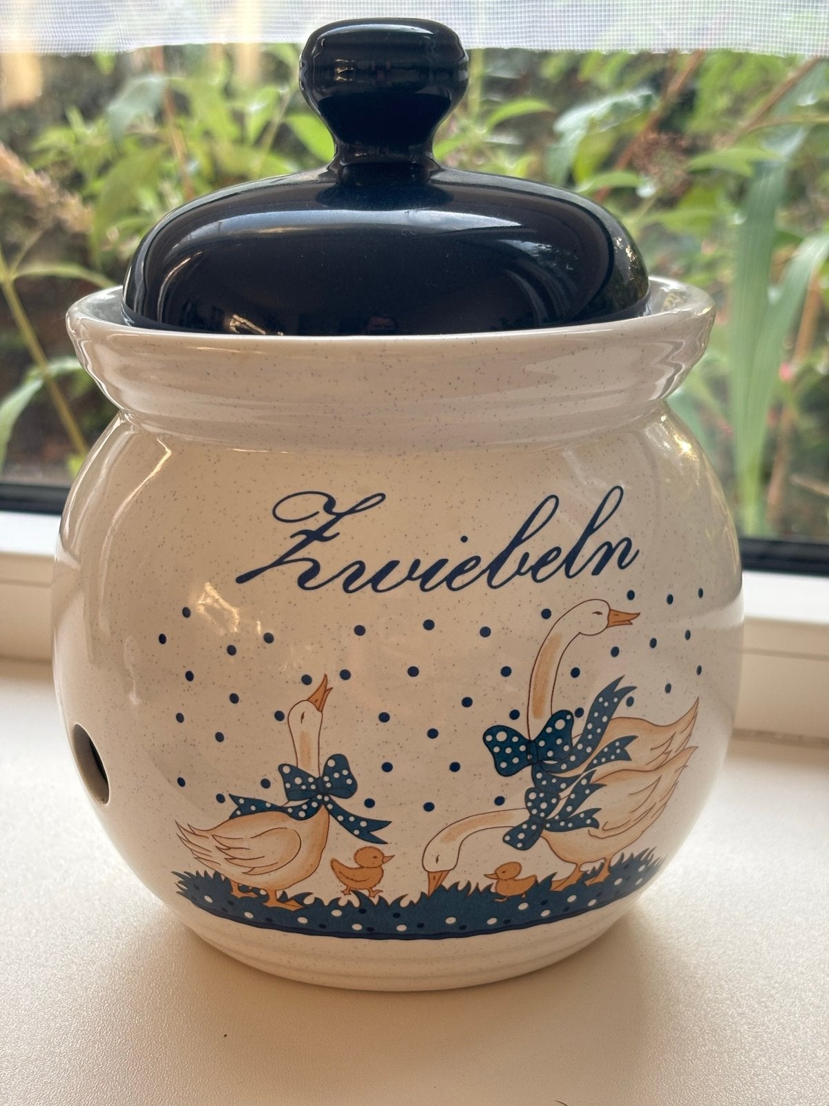 Vintage keramische voorraadpot voor uien - goede staat, Gebruikt, Ophalen of Verzenden, Voorraadpot, Steen/keramiek