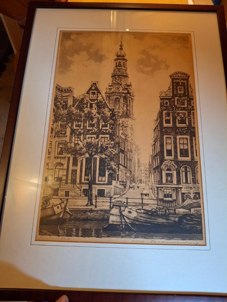 Amsterdamse gracht met Westertoren - Ets, Ophalen