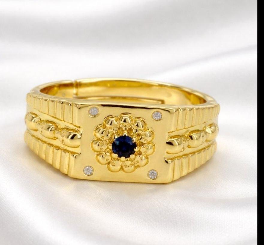 Goude ring heren met saffier, Sieraden, Tassen en Uiterlijk, Ringen, Zo goed als nieuw, Heer, 20 of groter, Goud, Zilver, Met edelsteen