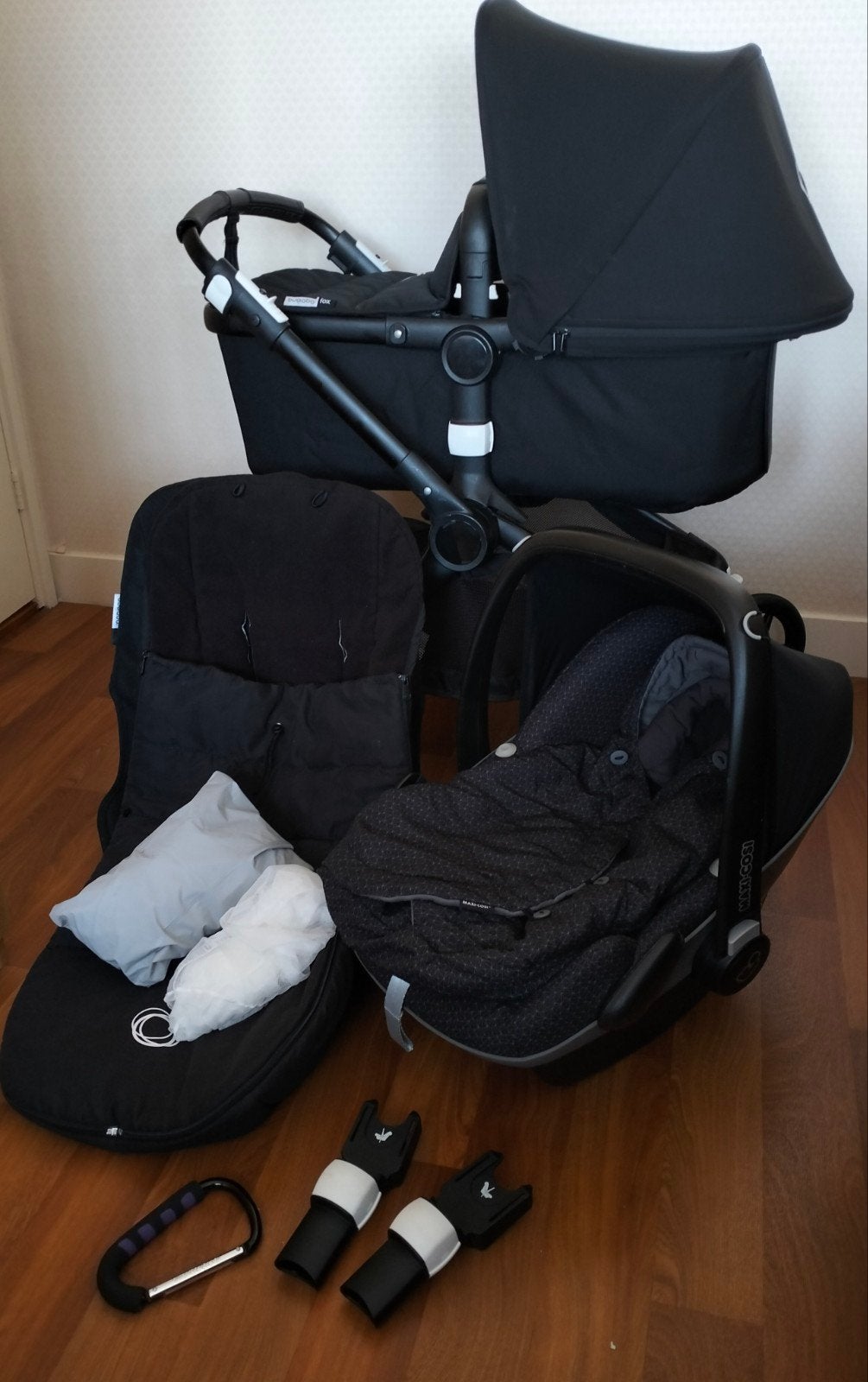 Bugaboo fox all black met maxicosi, Ophalen, Gebruikt, Bugaboo, Verstelbare duwstang