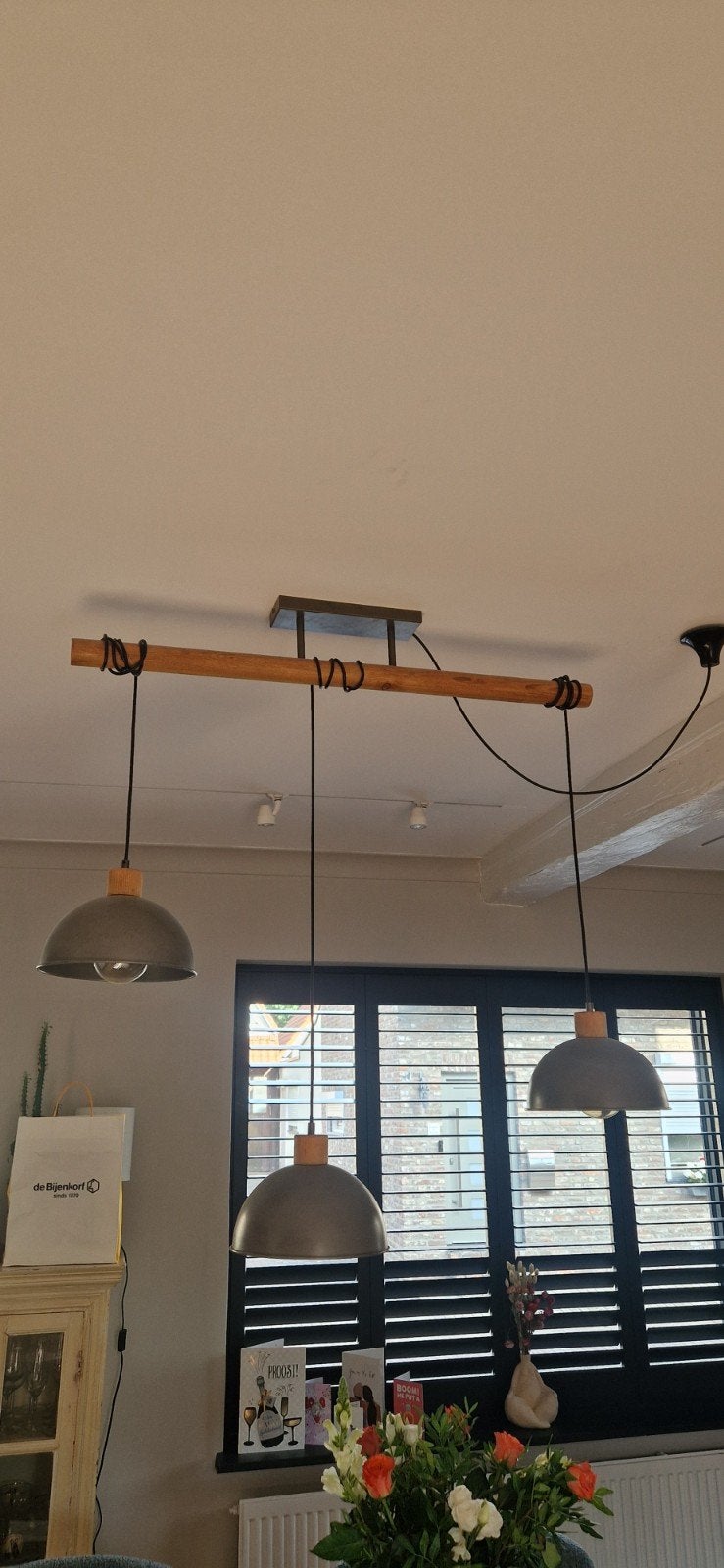 Lindby Hanglamp Hout en Metaal - 3x E27, Ophalen, E27 (groot), Zo goed als nieuw, Industrieel