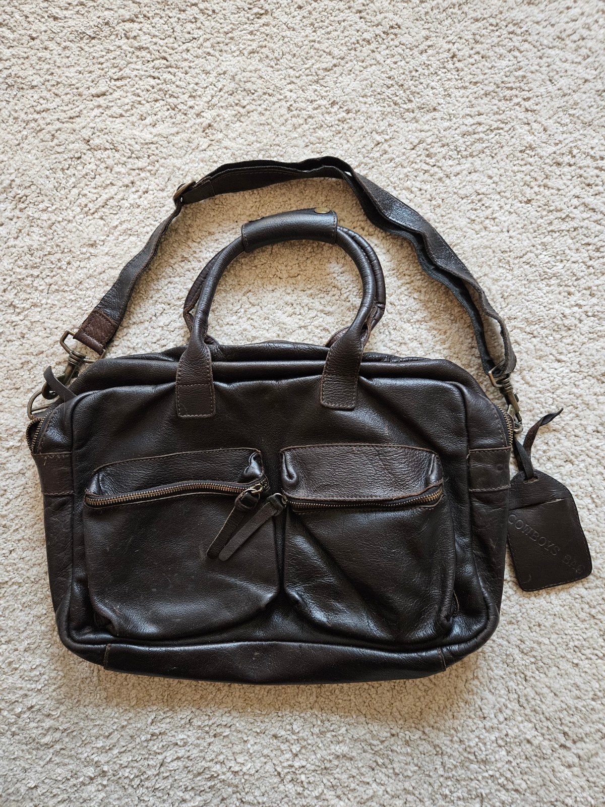 Schoudertas cowboysbag, donkerbruin leer, Sieraden, Tassen en Uiterlijk, Ophalen of Verzenden, Bruin, Schoudertasje