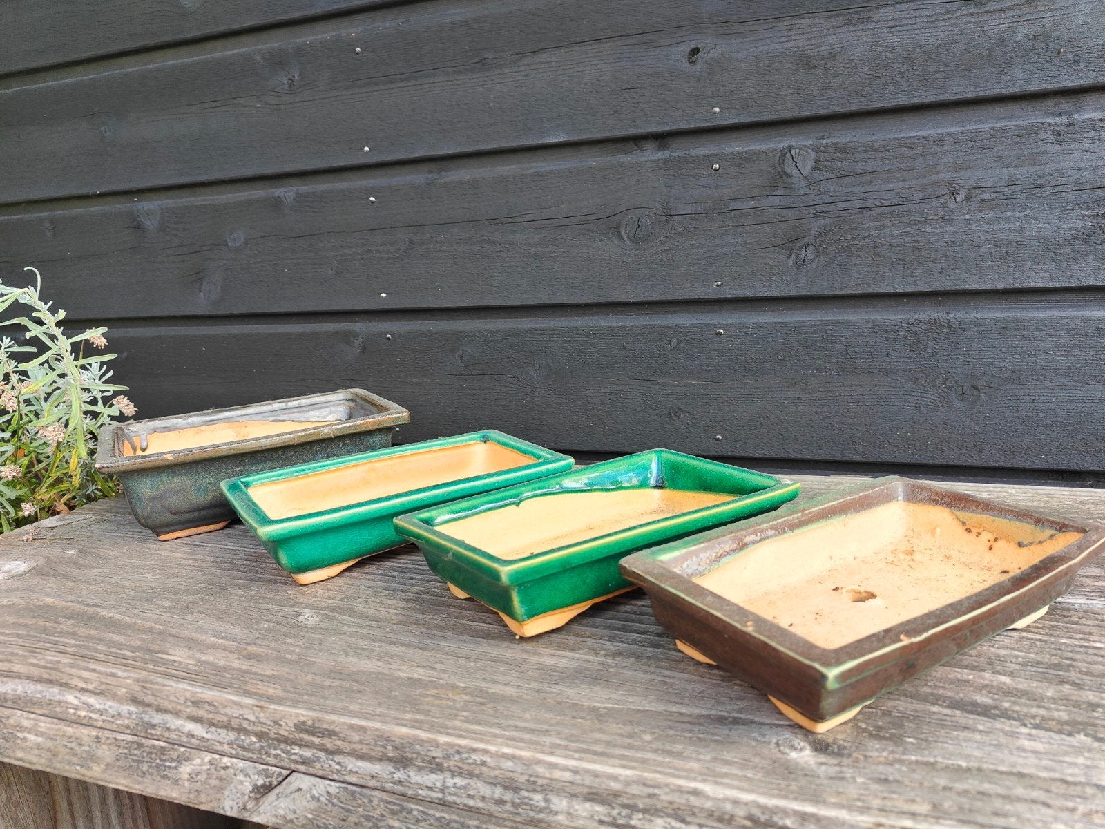 Bonsai potjes 4 stuks groen/bruin 19cm, Tuin en Terras, Ophalen of Verzenden, Zo goed als nieuw, Rechthoekig, Minder dan 40 cm