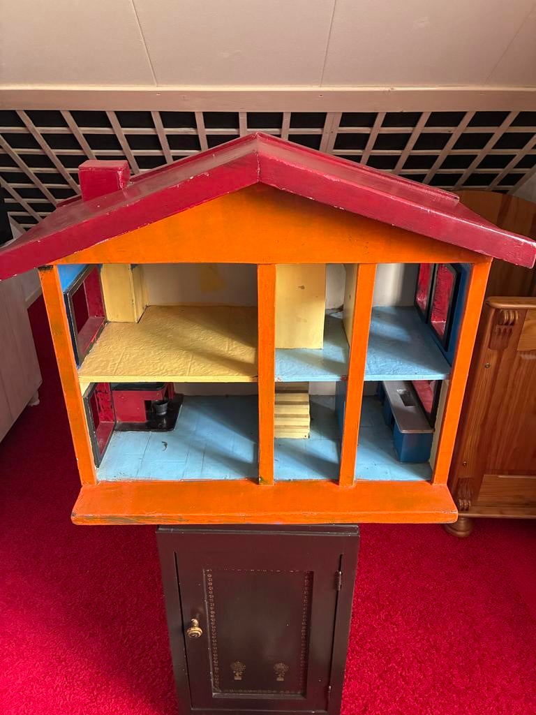 Vintage Houten Poppenhuis met Meubeltjes, Kinderen en Baby's, Speelgoed | Poppenhuizen, Ophalen, Gebruikt, Poppenhuis