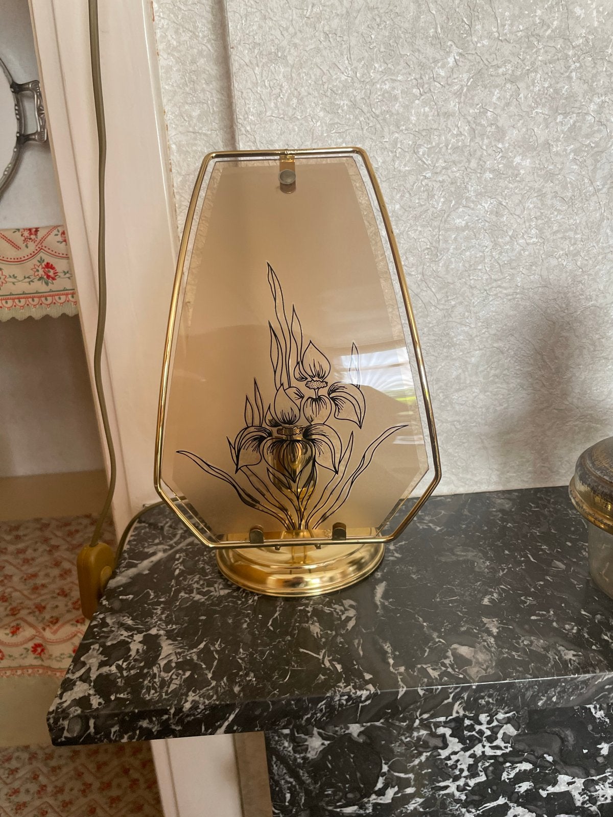 Vintage Tafellamp met Iris Decoratie, Antiek en Kunst, Ophalen