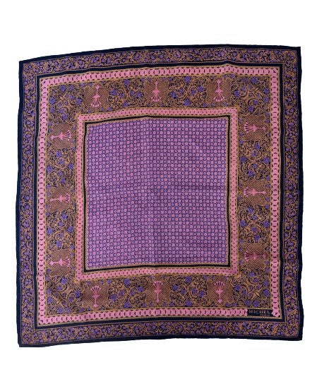 Vintage zijde foulard, shawl, sjaal, Michel Paris, paars, Maat 46/48 (XL) of groter, Ophalen of Verzenden, Zo goed als nieuw, Michel Paris