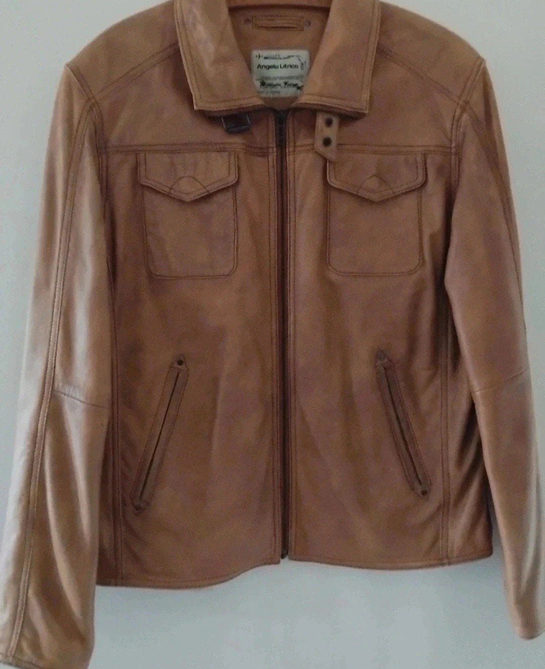 Angelo Litrico Leren Jas - Maat L, Kleding | Heren, Maat 52/54 (L), Angelo Litrico, Beige, Ophalen of Verzenden