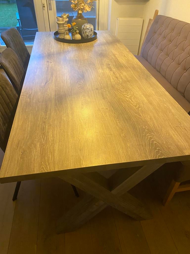 Eettafel met kruispoot, Ophalen, 200 cm of meer, 50 tot 100 cm, Zo goed als nieuw