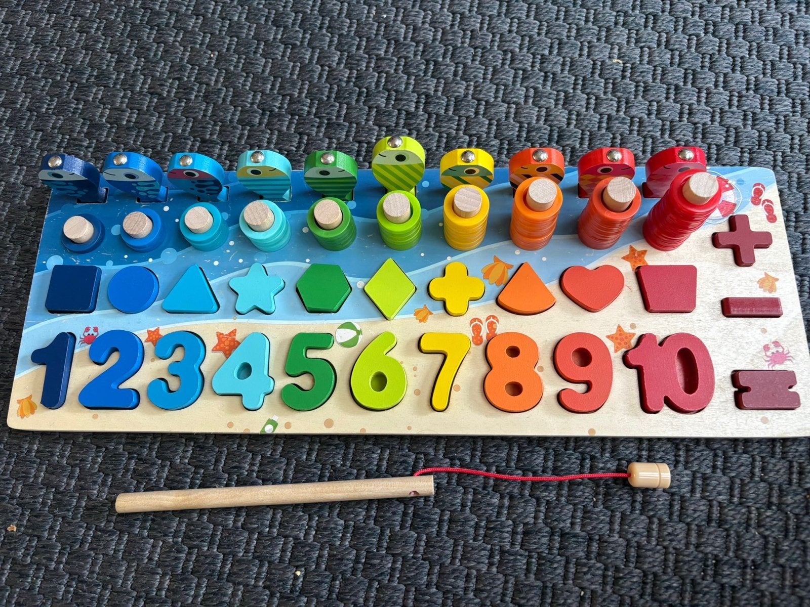 Montessori Houten Visspeelgoed met Cijfers en Vormen, Ophalen, Zo goed als nieuw