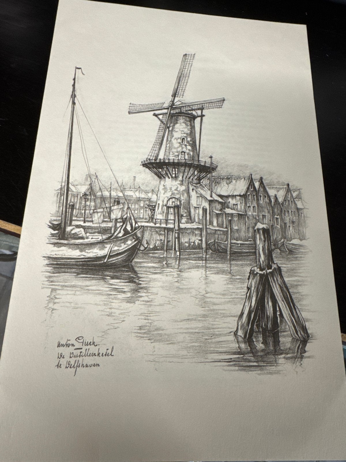 Anton Pieck - De Distilleerketel, Delfshaven, Antiek en Kunst, Ophalen, Reproductie, Print/reproductie