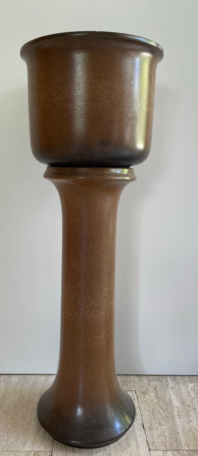 Vintage W-Germany bloempot op sokkel - bruin - Vintage, Ophalen, Zo goed als nieuw