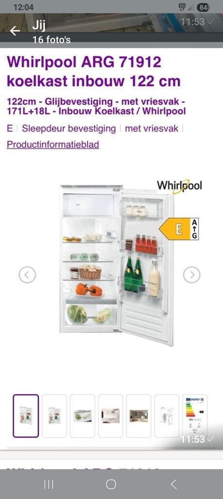 Inbouwkoelkast Whirlpool te koop, Ophalen, Nieuw, 50 tot 100 cm, 50 tot 75 cm