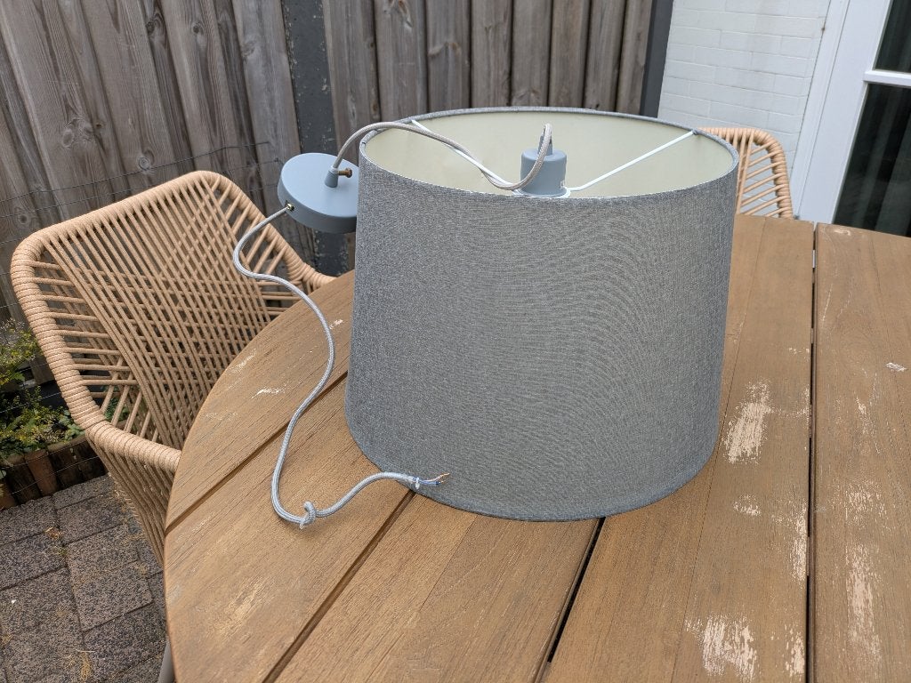Grijze hanglamp met diffuser, Ophalen, Gebruikt, Textiel, E27 (groot)