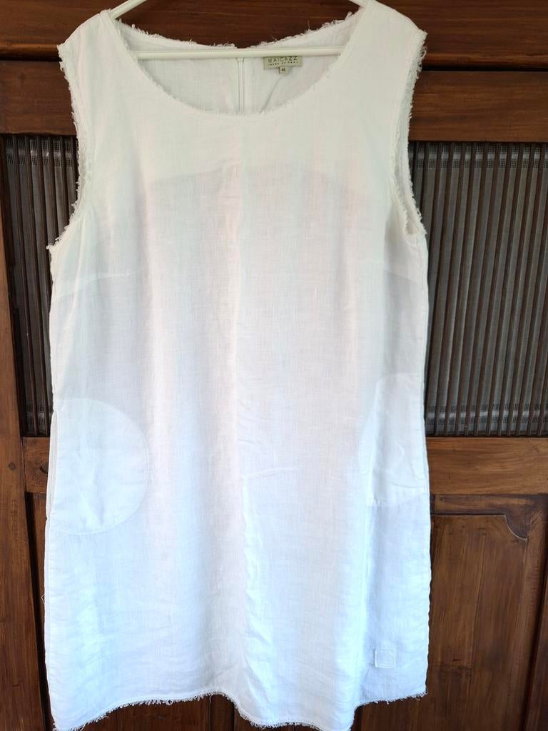 Maicazz wit linnen zomerjurkje maat 46 met zakjes, Wit, Maat 46/48 (XL) of groter, Ophalen of Verzenden, Knielengte