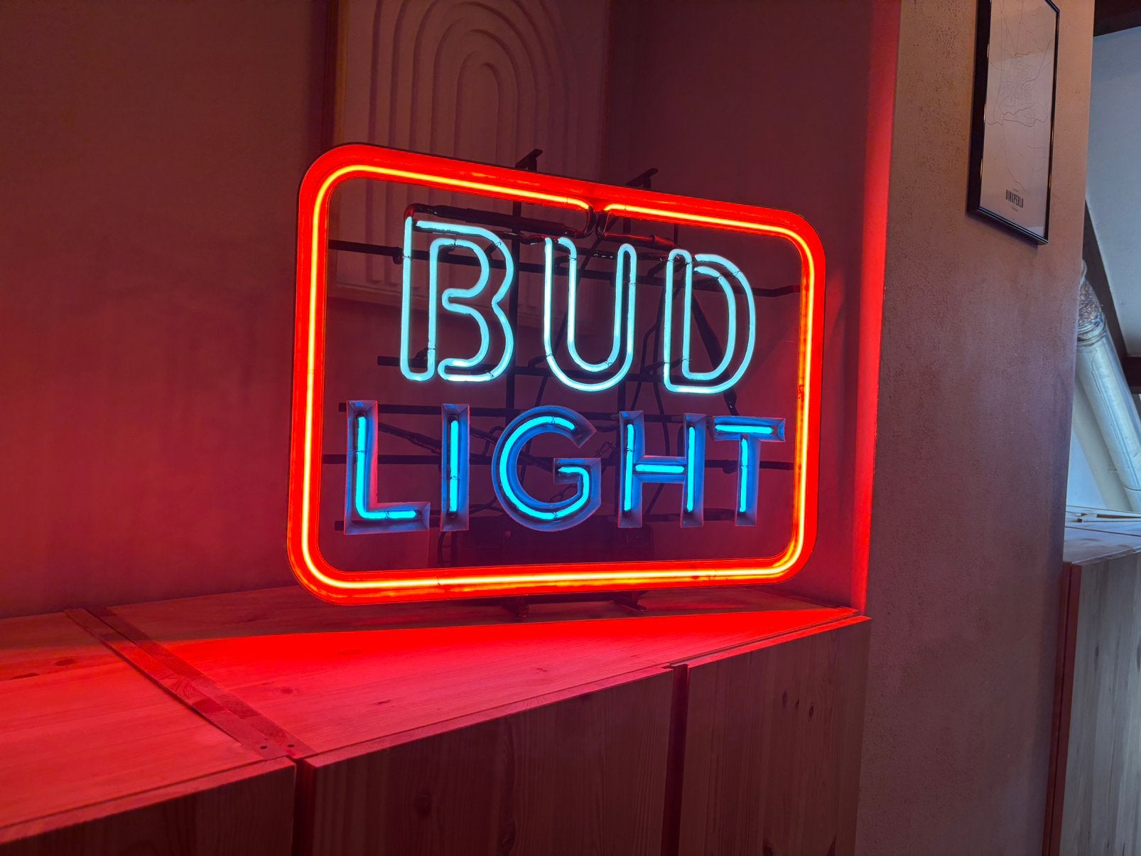 Bud Light neon reclamebord, Ophalen, Gebruikt, Reclamebord