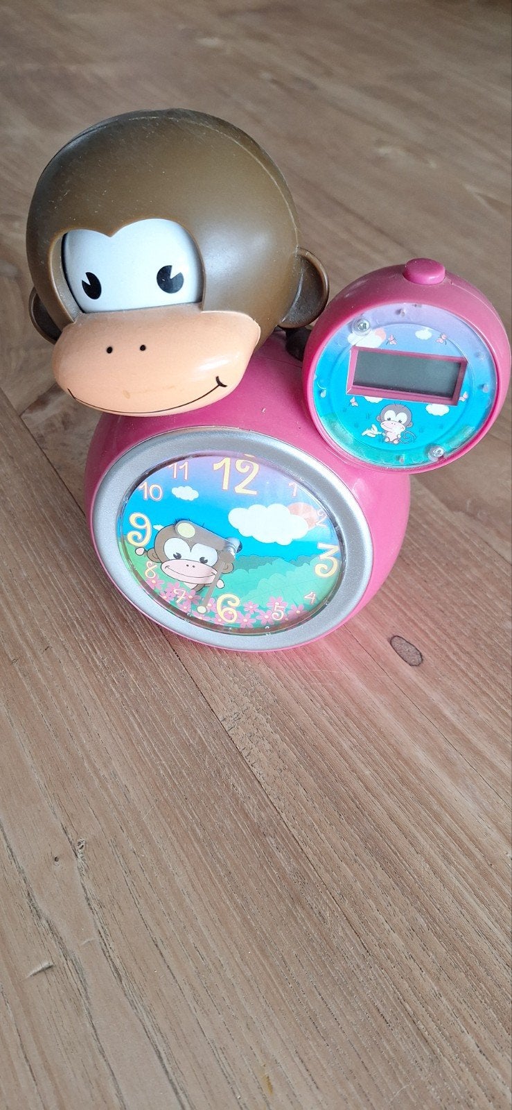 Leuke roze apen wekker voor kinderen, Ophalen of Verzenden, Gebruikt