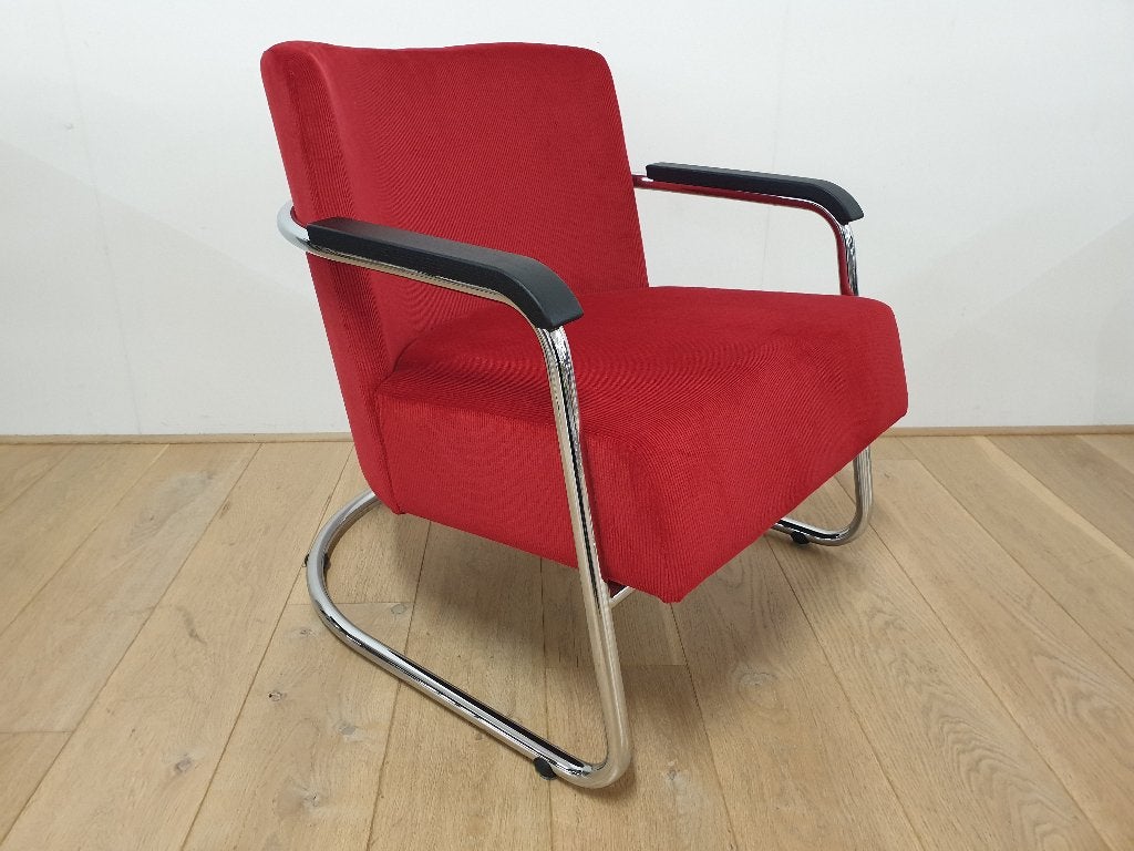 Fauteuil JdB602 slede frame chroom, Ophalen, Zo goed als nieuw, Hout, 50 tot 75 cm