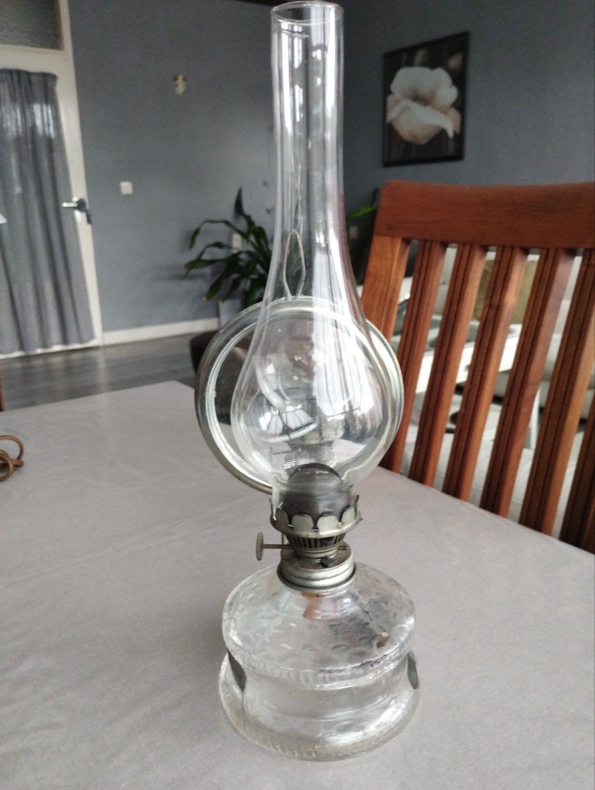 Olielamp geheel glas met spiegel, Ophalen of Verzenden