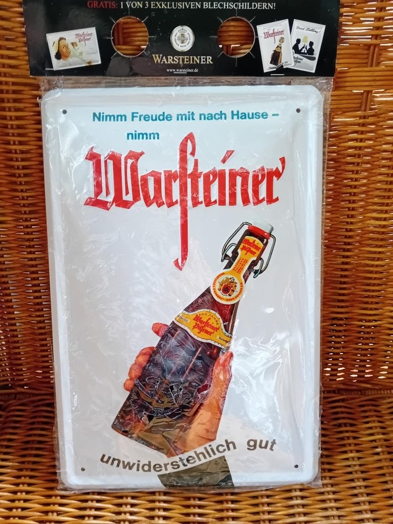 Warsteiner blikken plaat 20x30cm Unwiderstehluch gut, Ophalen of Verzenden, Nieuw, Reclamebord, Plaat of Schild, Overige merken