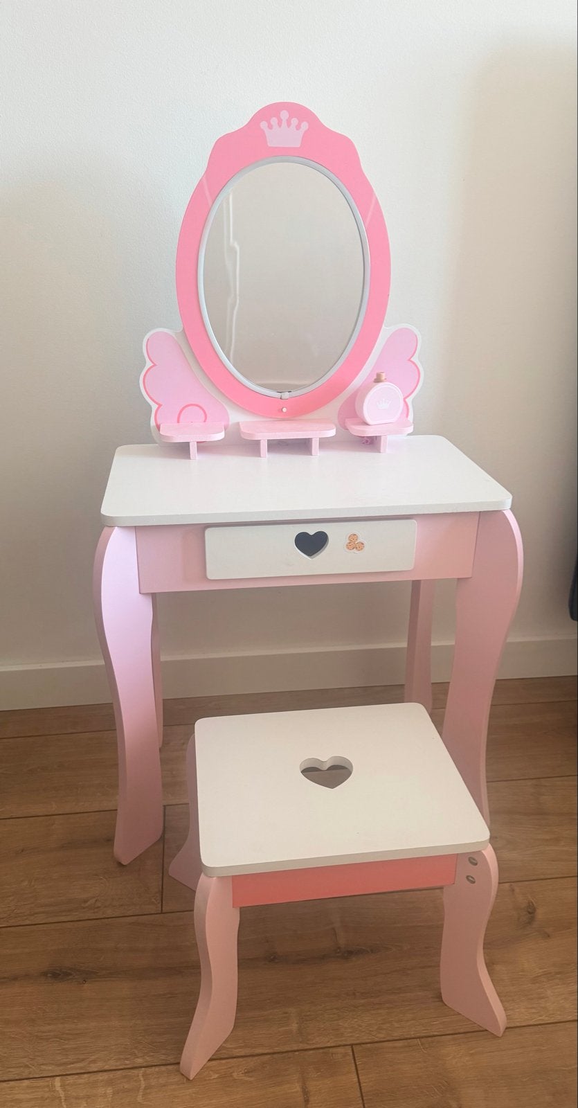 Roze kaptafel met spiegel en krukje voor meisjes, Ophalen, Zo goed als nieuw, Meisje