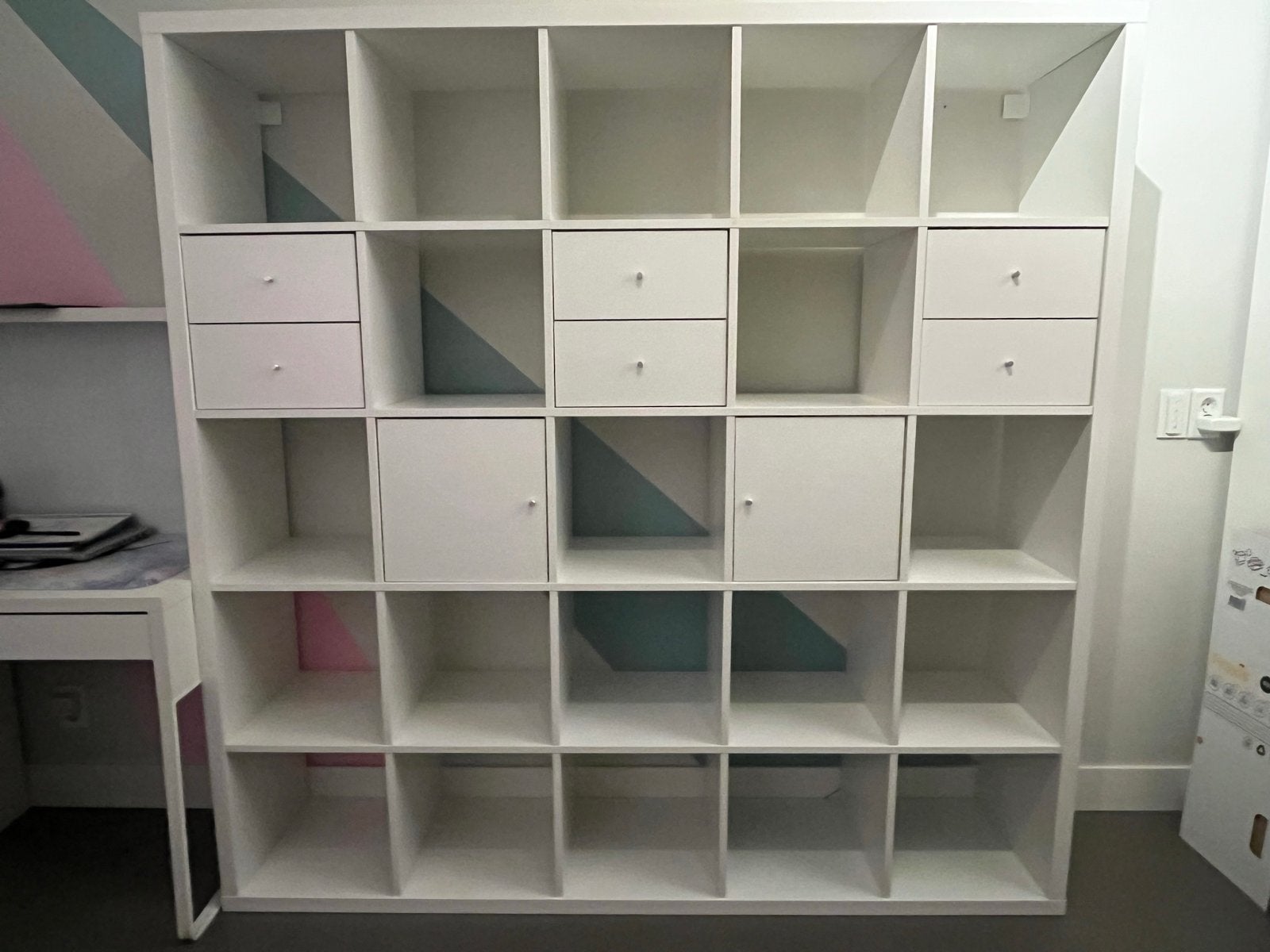 IKEA Kallax kast wit 5x5 vakken met lades en deurtjes, Ophalen, Overige materialen, Gebruikt, 150 tot 200 cm