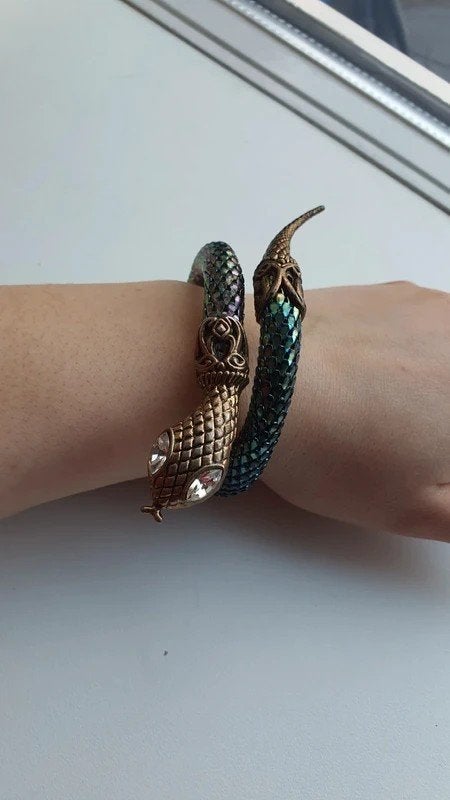 Vintage Slangen Armband Groen Blauw Goudkleurig Strass, Ophalen of Verzenden, Zo goed als nieuw, Goud, Overige materialen