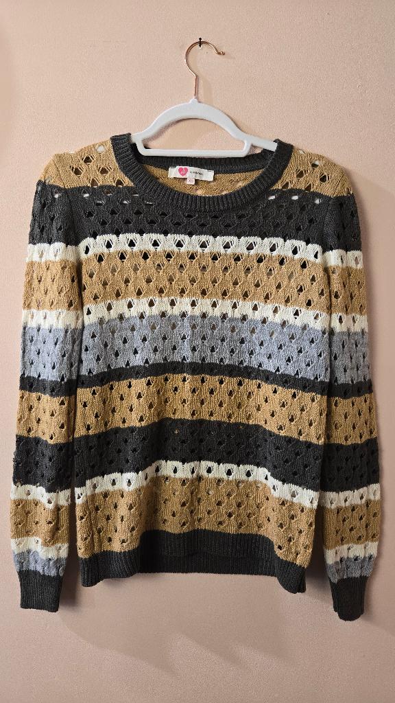 Koton Gebreide Gestreepte Trui Beige Grijs Dames XS, Beige, Ophalen of Verzenden, Zo goed als nieuw, N.v.t
