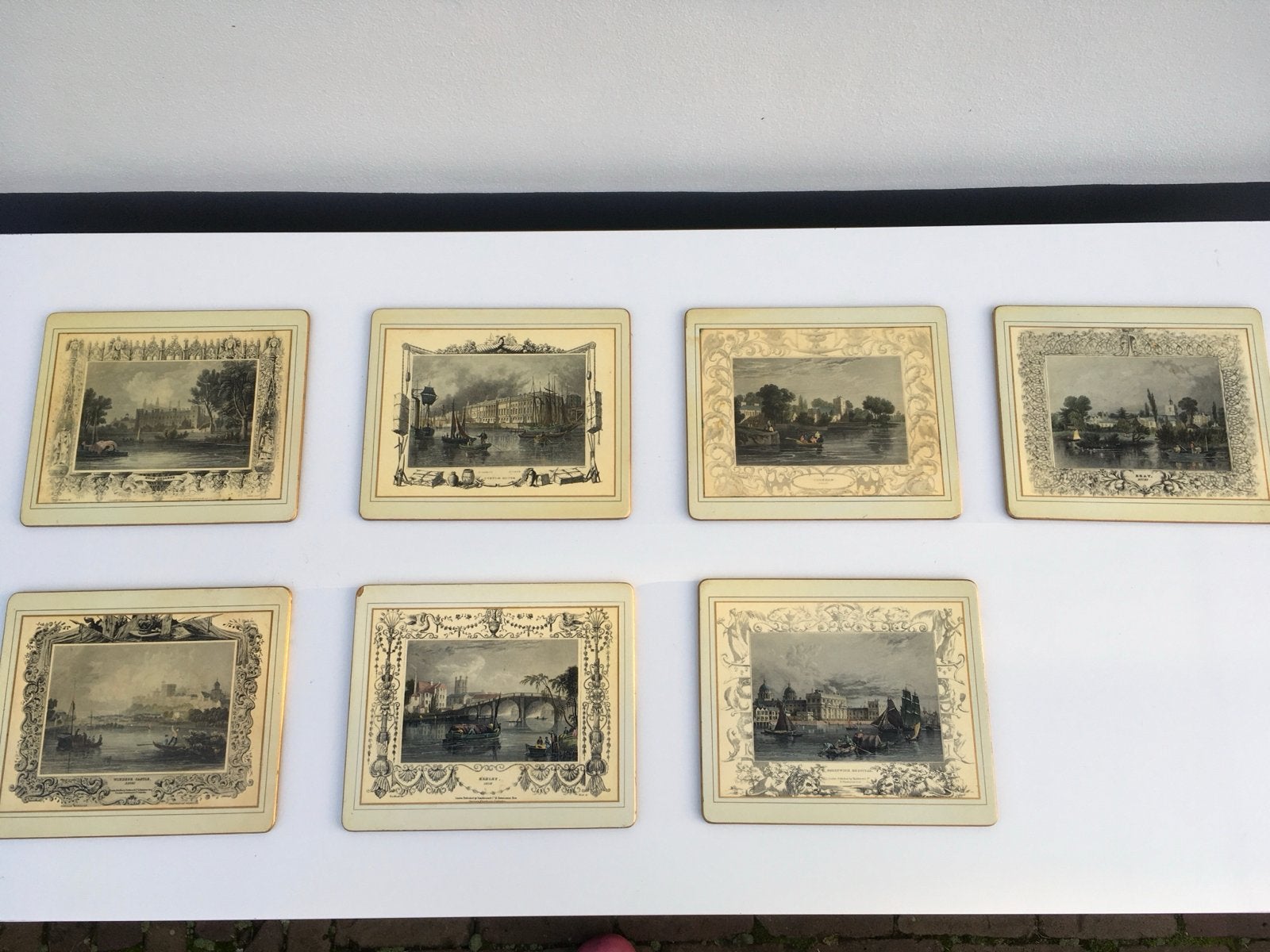 Set van 7 antieke onderzetters Lady Clare - Engelse stadsgez, Gebruikt, Glasonderzetter, Ophalen of Verzenden, Handgemaakt