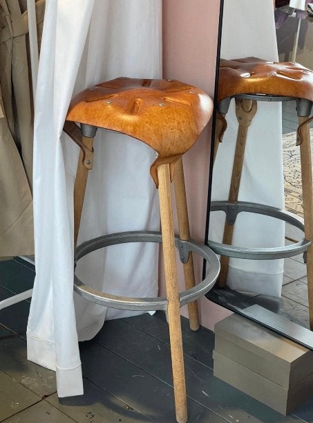 Vintage jaren 70 barkruk wortelhout massief hout handgemaakt, Ophalen, Gebruikt, 60 tot 90 cm, 1 kruk