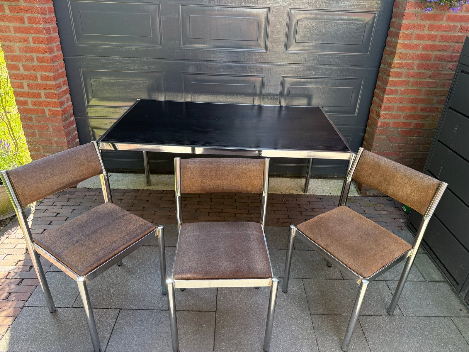 Vintage eetkamerset: tafel met 3 stoelen, Huis en Inrichting, Gebruikt, 100 tot 150 cm, 3931za, 50 tot 100 cm