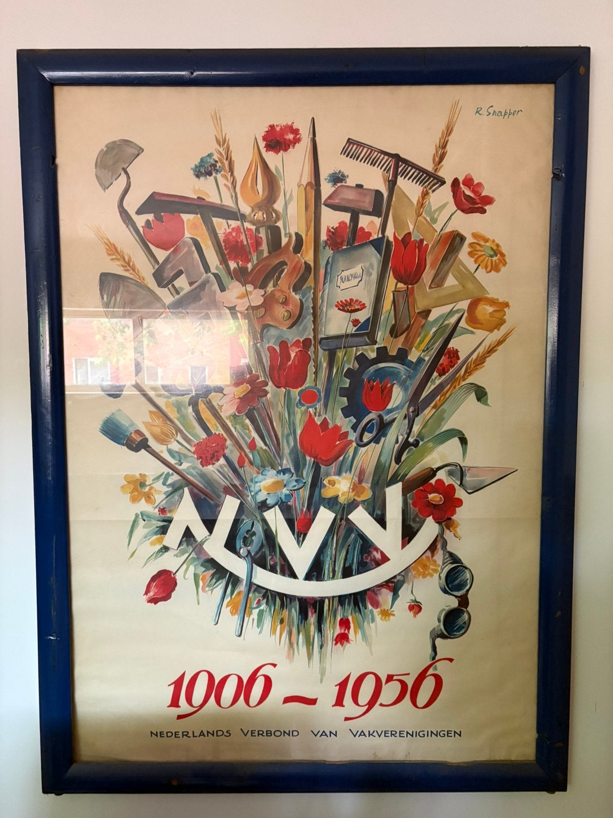 Originele ingelijste treinstation poster, Ophalen, Op houten frame, Overige technieken, Overig onderwerp