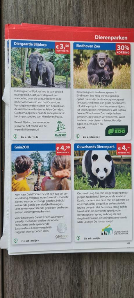 Postcodeloterij verschillende voordeelbonnen ( zie foto's), Tickets en Kaartjes, Drie personen of meer, Kortingskaart