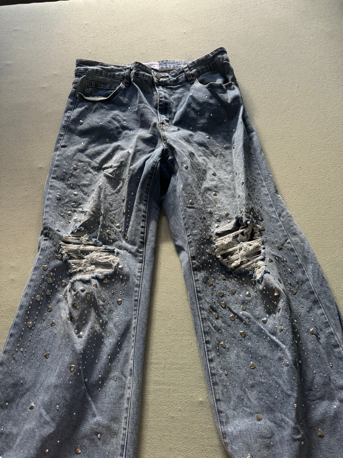 Monday Premium Jeans met glitters en hartjes - Maat 46, Ophalen of Verzenden, Nieuw, Blauw, Overige jeansmaten