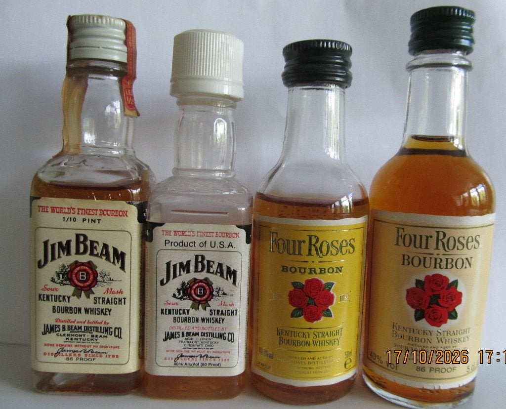 whiskey jim beam and  four roses  4miniatuurflesjes, Ophalen of Verzenden