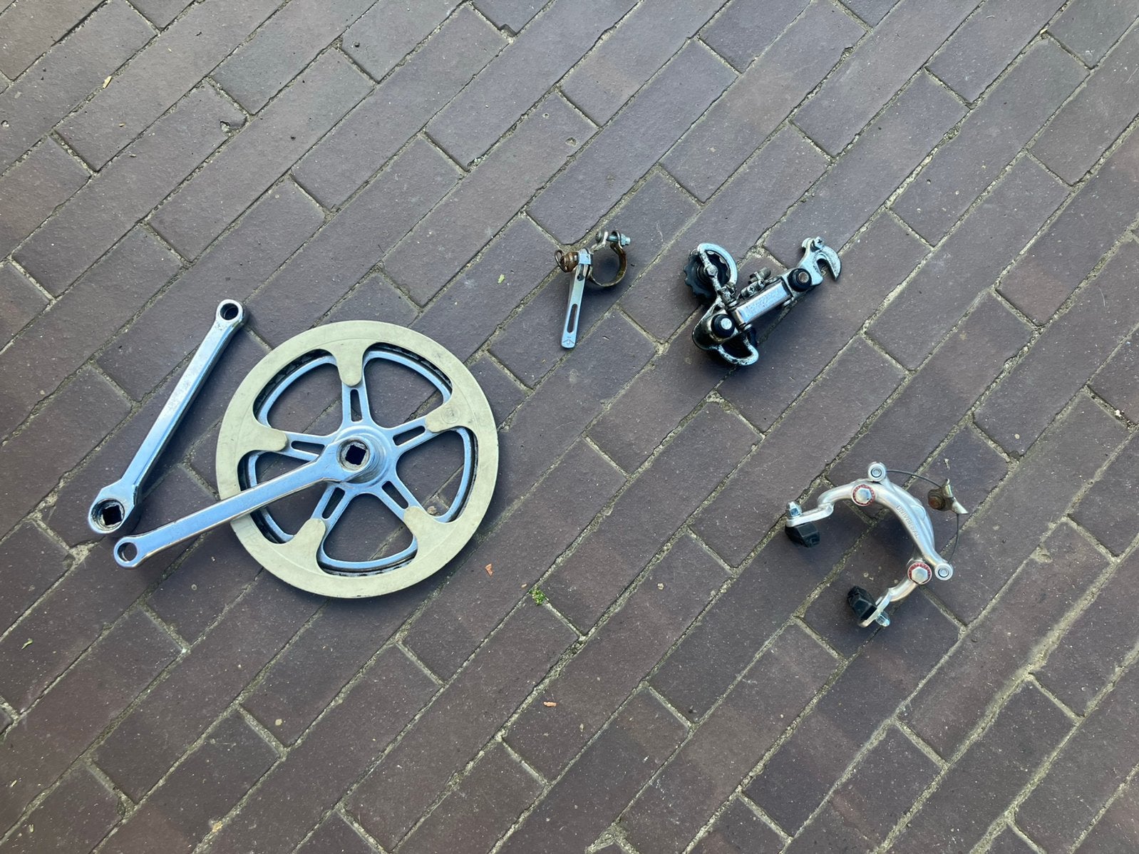 Vintage racefietsonderdelen: crankset derailleur rem shifter, Ophalen of Verzenden, Gebruikt, Racefiets, Derailleur of Ketting