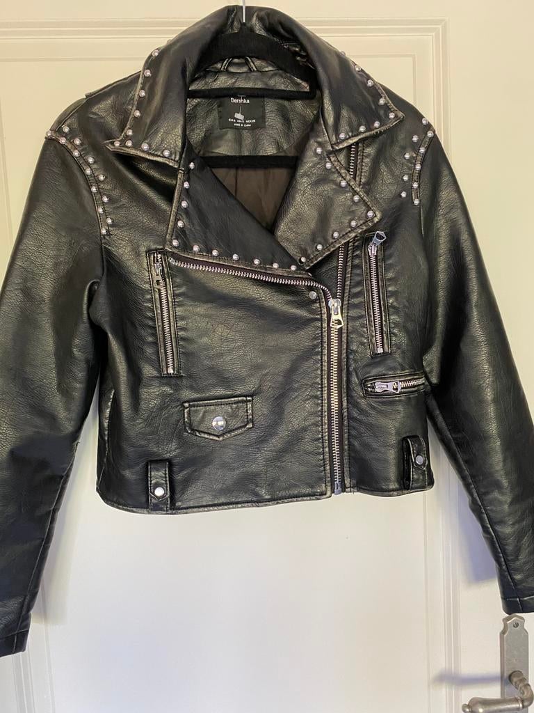 Stoere leren jas, Ophalen of Verzenden, Gedragen, Maat 38/40 (M), Zwart