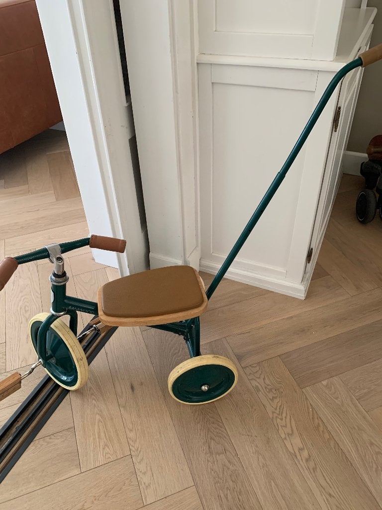 Banwood driewieler donkergroen, Fietsen en Brommers, Fietsen | Driewielers, Terugtraprem, Gebruikt, Duwstang, Ophalen