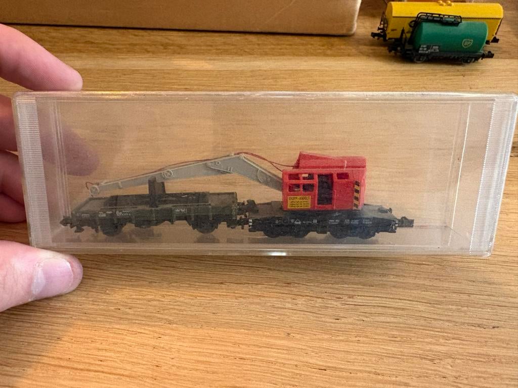 Minitrix 3590 N-spoorkraanwagen met beschermwagen DB, Gebruikt, Gelijkstroom, Trix, Wagon