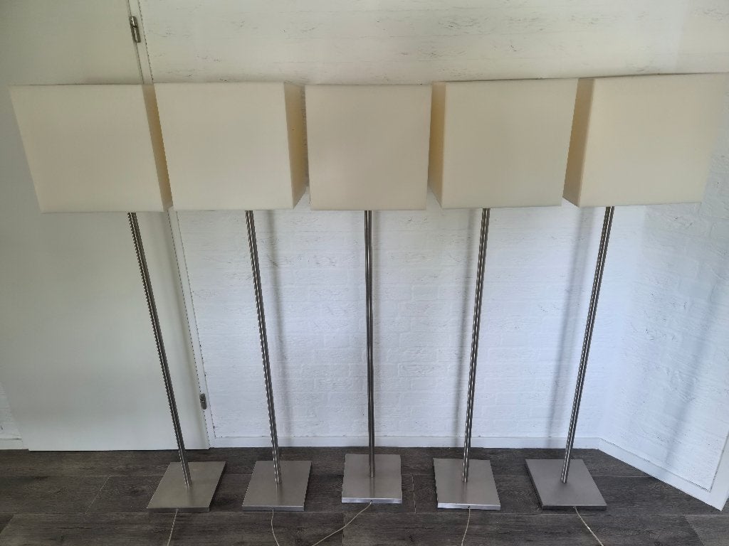 5x RVS staande lamp van Bony Design, ca 160cm hoog, Led-lamp, Gebruikt, E27 (groot), Ophalen