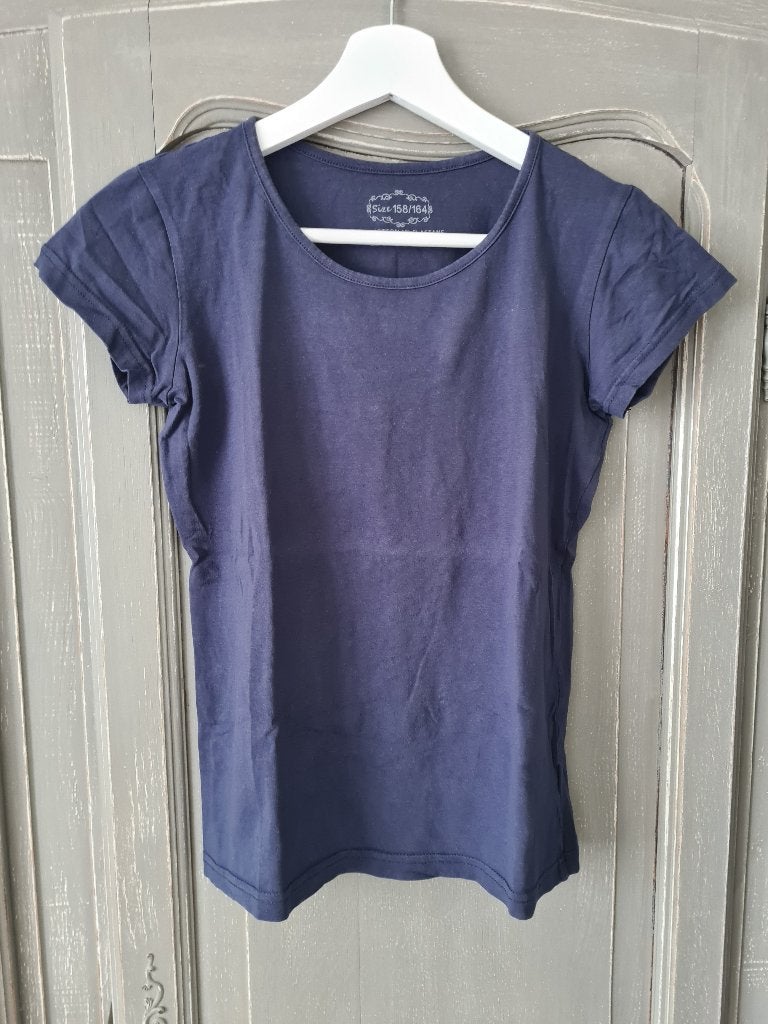Blauw t-shirtje mt 158-164, Kinderen en Baby's, Kinderkleding | Maat 158, Gebruikt, Meisje, Ophalen of Verzenden, Shirt of Longsleeve