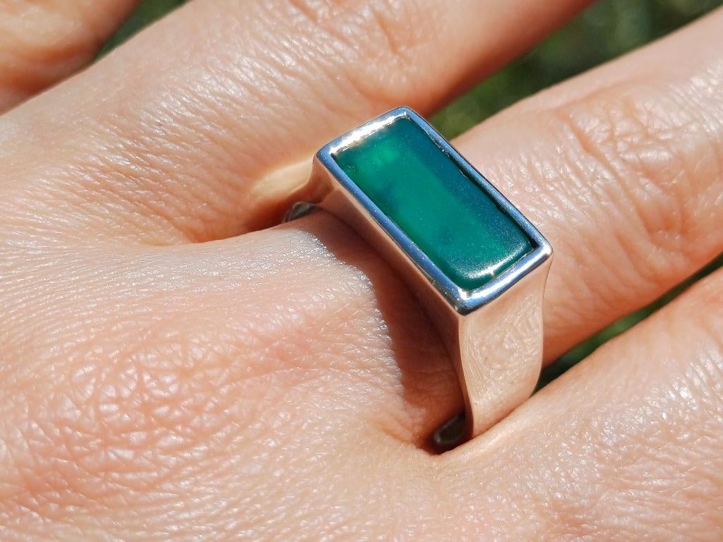 Vanoli 925 zilveren heren ring groene agaat maat 20,25, Sieraden, Tassen en Uiterlijk, Ringen, Vanoli, 20 of groter, Amsterdam