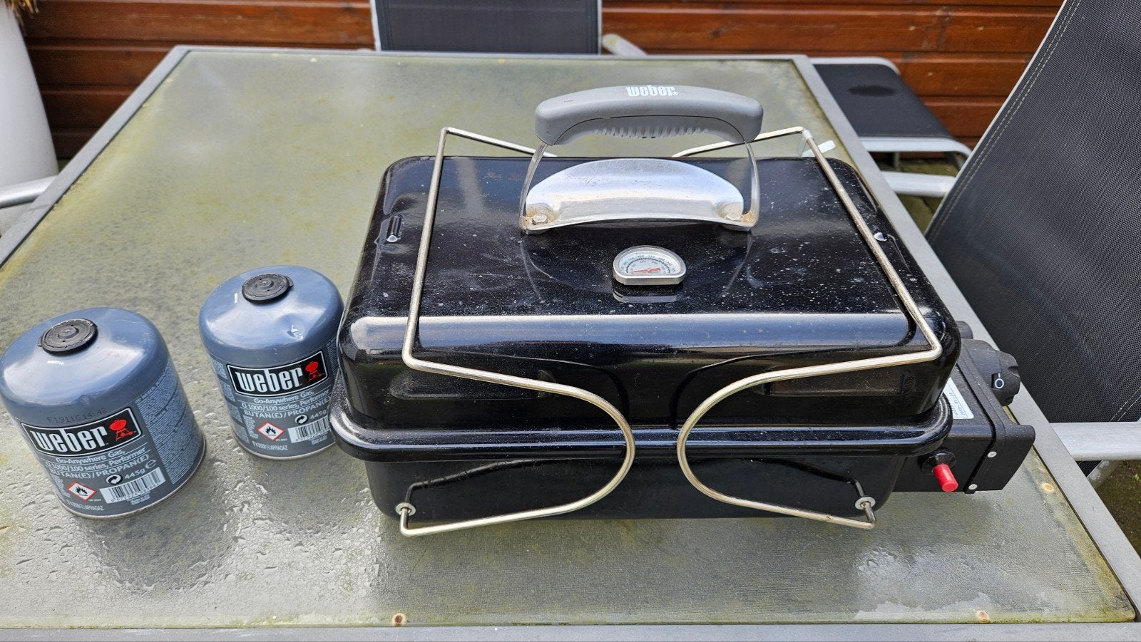 Webergo anywhere, incl. 6 gasflessen., Tuin en Terras, Gasbarbecues, Ophalen of Verzenden, Gebruikt, WEBER BBQ