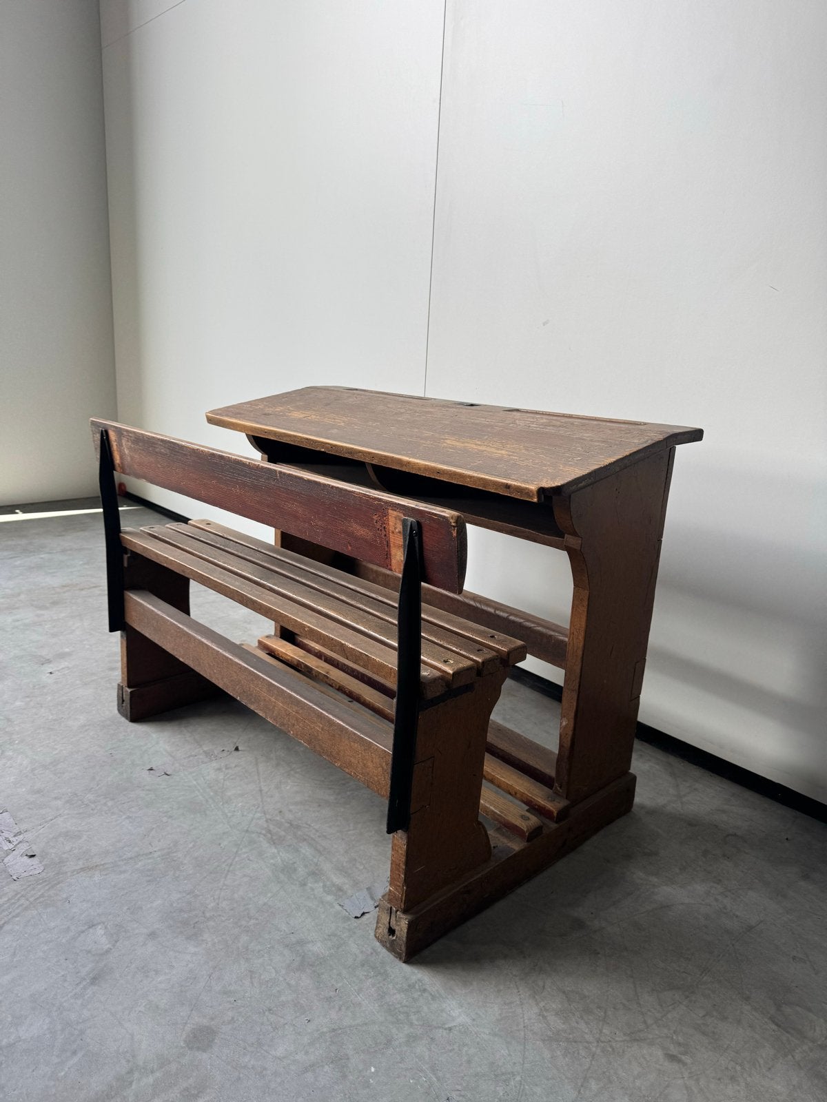 Vintage schoolbankje - Houten kinderbureau met bankje, Ophalen