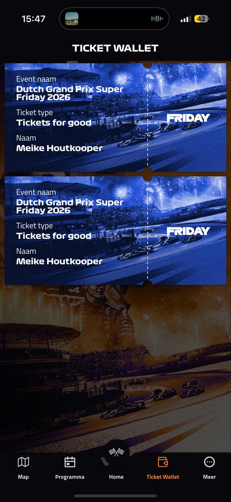Dutch grand prix, super friday. 2 tickets, €170 p.s., Twee personen